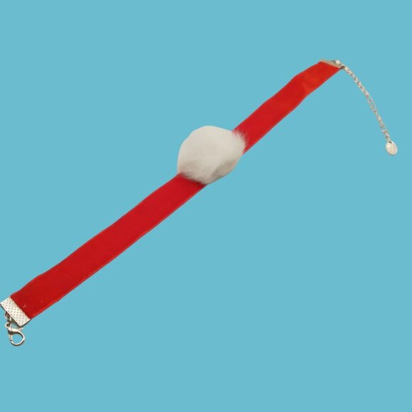 Claires Red Velvet Choker Necklace White Pom Santas Helper Child - Picture 2 of 5